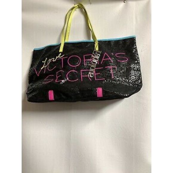 Victoria's Secret Handbags - Victoria Secret women’s black leopard animal print multicolor logo big bag